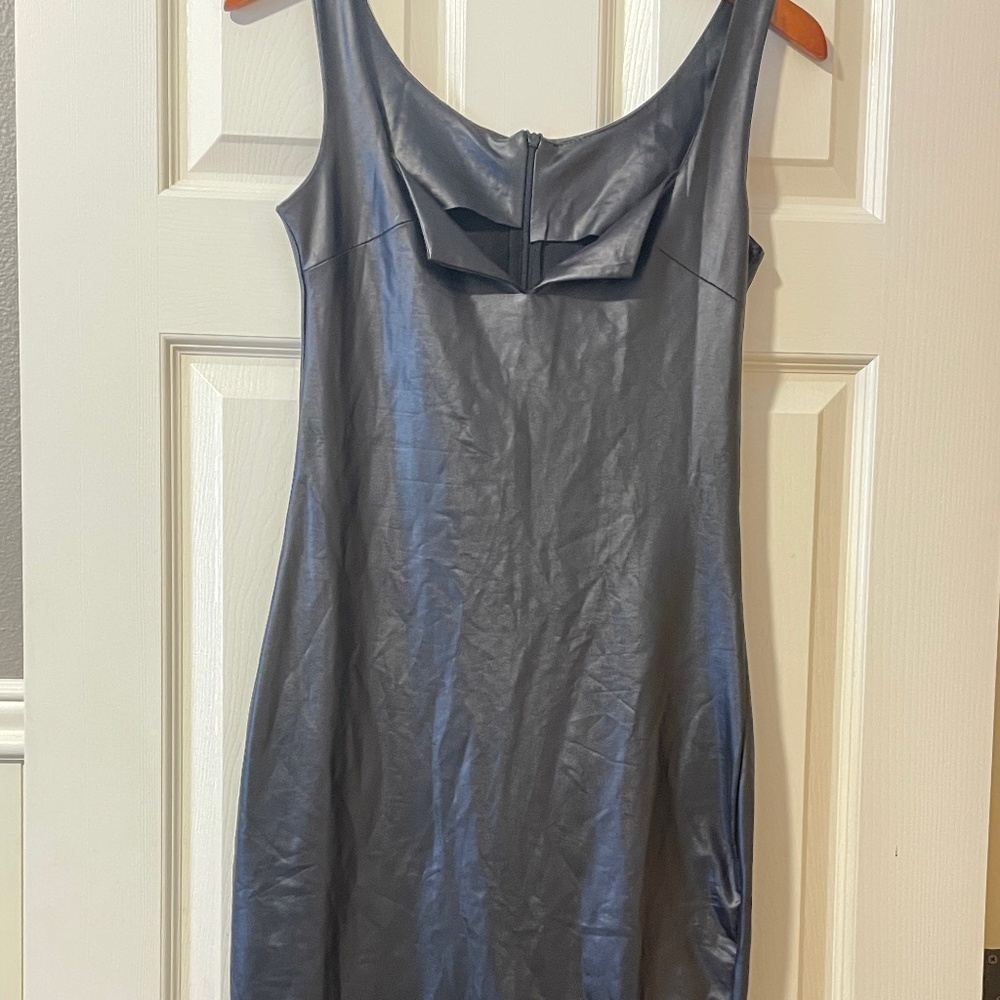 Faux Leather Bodycon Midi Dress Black